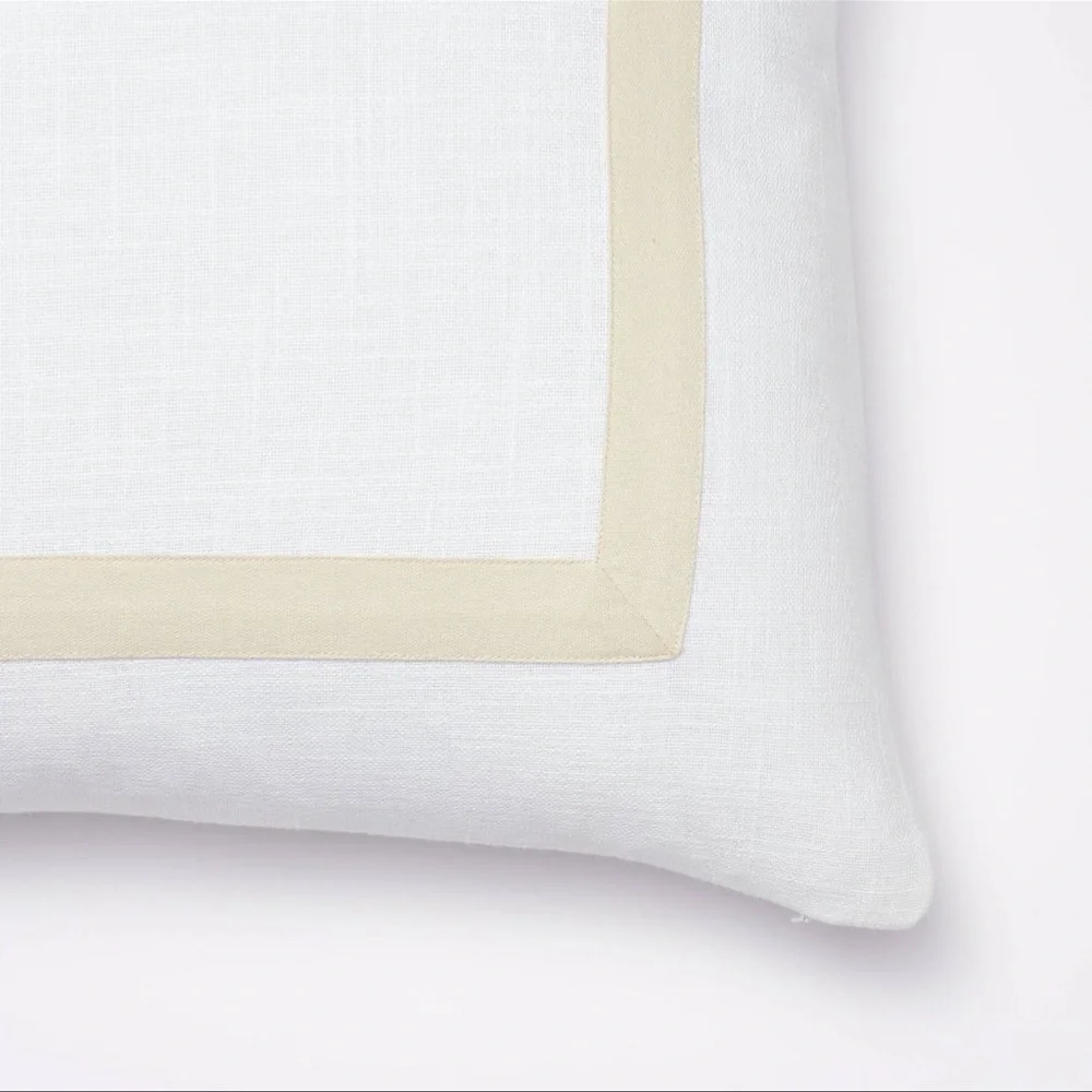 Euro Cotton Slub Border Applique Decorative Throw Pillow White/Camel